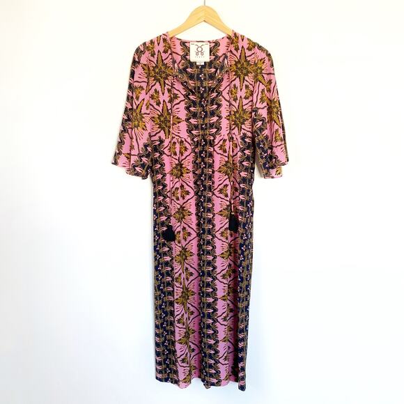Figue 100% Silk Printed Midi Kaftan Dress